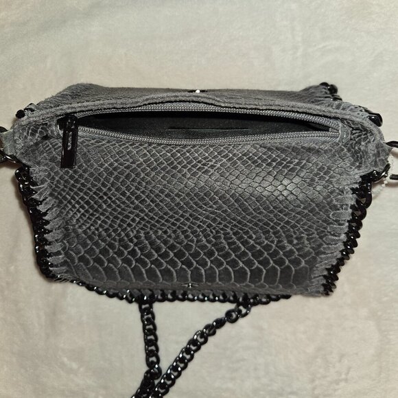 Borse In Pelle Italian Designer Leather Chain Strap Crossbody Bag Gray - Picture 8 of 11